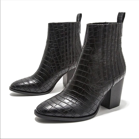 Shoes - PREORDER! Black Crocodile Animal Western Booties